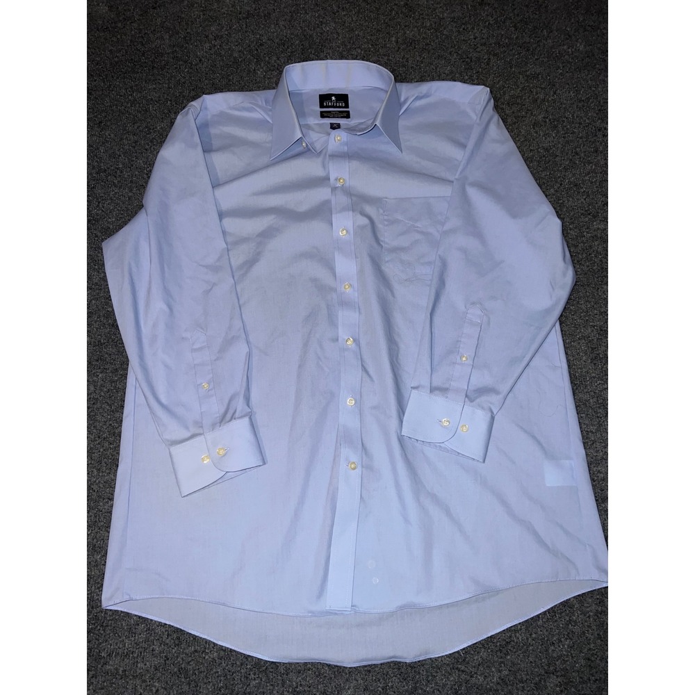 Stafford Travel Performance Super Shirt Mens 17 32-33 Blue Regular Fit Button Up